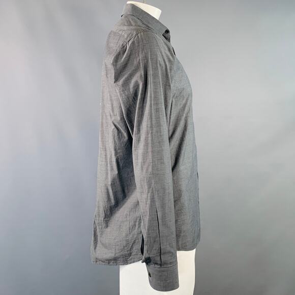 DRIES VAN NOTEN Size L Grey Charcoal Cotton Spread Collar Long Sleeve Shirt - Picture 2 of 5